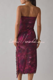 Mesh Tie-Dye Strapless Maxi Dress with Side Slit