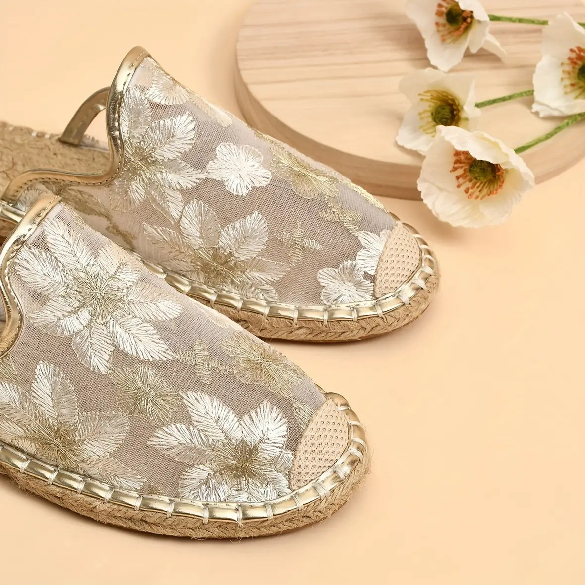 Linen Woven Flat Slippers – Round Toe Casual Slide