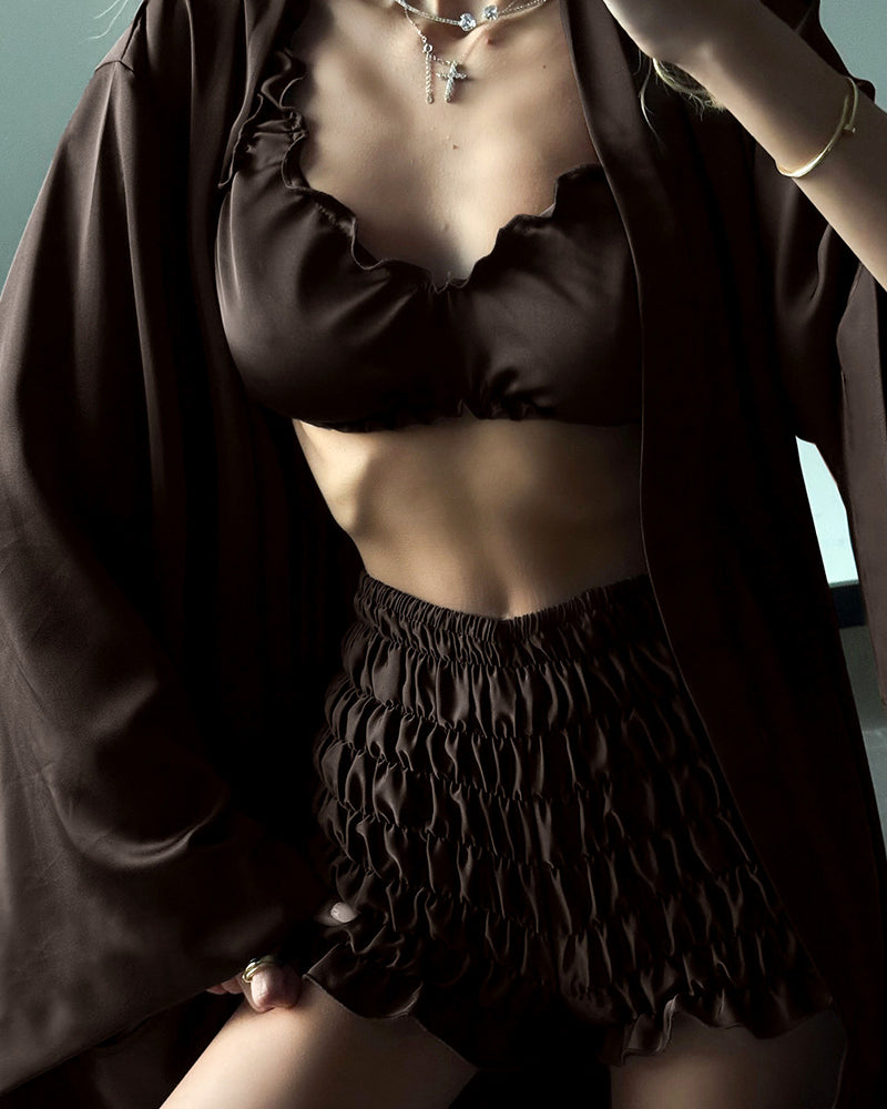 Textured 3-Piece Pajama Loungewear Set with Robe