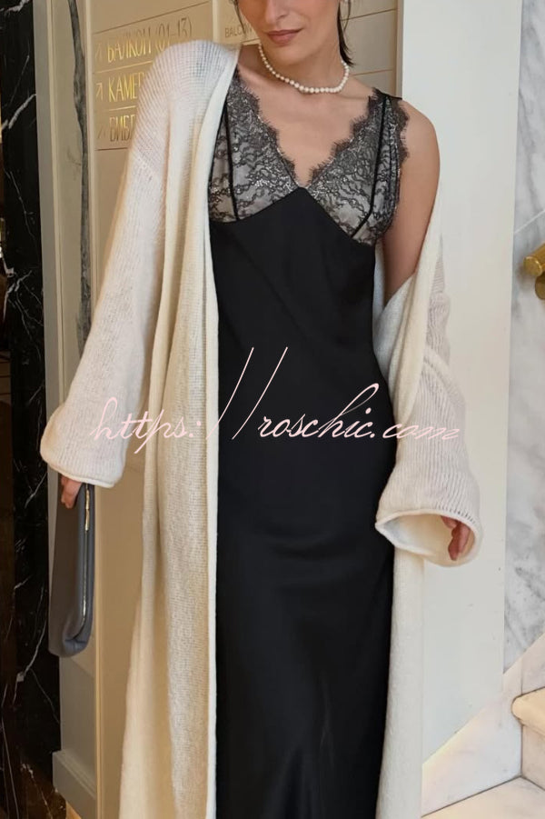 Satin Lace Patchwork Backless Maxi Dress – Slim Fit