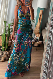 Tropical Print Cutout Back Maxi Dress – Vacation Stretch