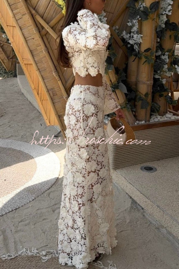 Lace Long Sleeve Backless Top & Fishtail Maxi Skirt Set