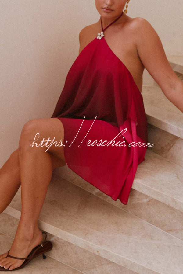 Gradient Halter Neck Backless Mini Dress – Loose Fit