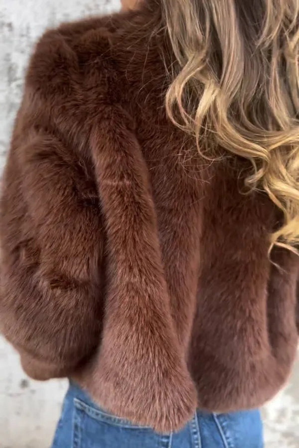 Faux Fur Turtleneck Zip-Up Jacket – Loose Fit Casual Coat