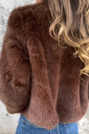 Faux Fur Turtleneck Zip-Up Jacket – Loose Fit Casual Coat