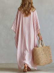 Pink Striped Kaftan Dress – Bohemian Midi Style