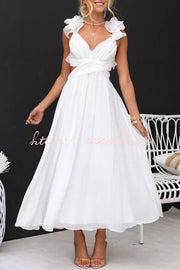 Floral Chiffon Ruffle Maxi Dress with Lace-Up Back