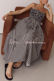 Striped Spaghetti Strap Pleated Maxi Dress with Pockets