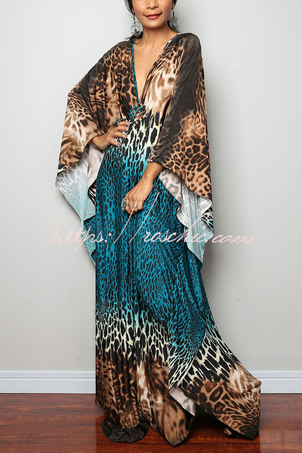 Printed Batwing Sleeve Loose Maxi Dress for Vacation