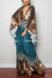 Printed Batwing Sleeve Loose Maxi Dress for Vacation