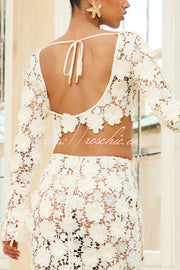 Lace Long Sleeve Backless Top & Fishtail Maxi Skirt Set