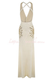 Sequin Knit Maxi Dress with Open Cross-Strap Back
