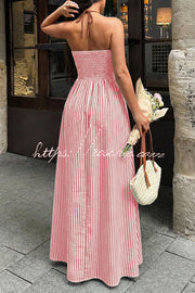 Striped V-Neck Sleeveless Backless Maxi Dress – Vacation