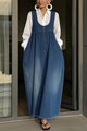 Women's Sleeveless Denim Maxi Dress with Pockets – Loose Fit