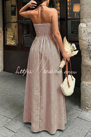 Striped V-Neck Sleeveless Backless Maxi Dress – Vacation