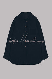 Linen Blend Oversized Long Sleeve Shirt with Pockets