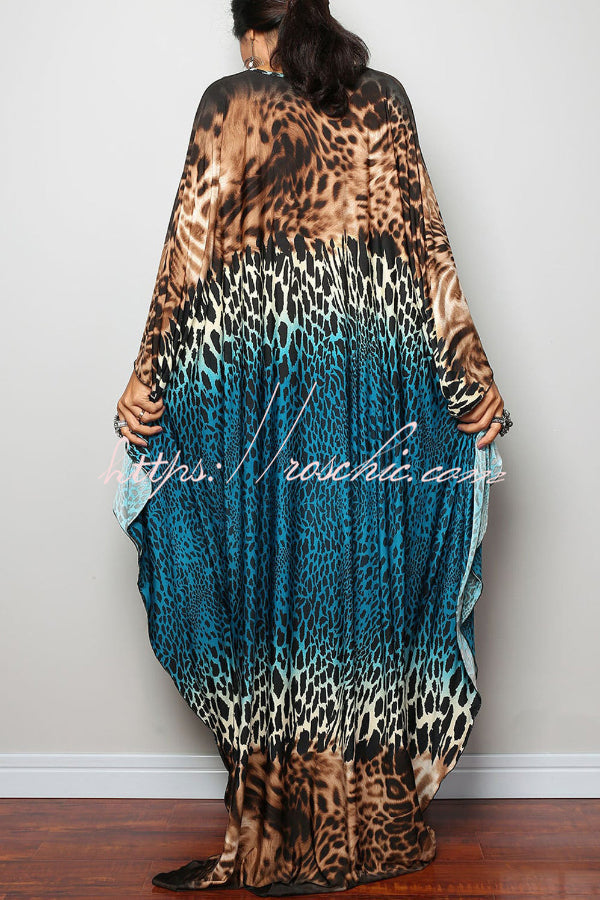 Printed Batwing Sleeve Loose Maxi Dress for Vacation