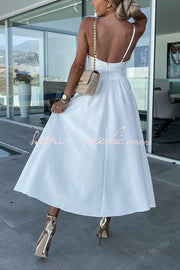 Sleeveless V-Neck Cutout Midi Dress with Pockets