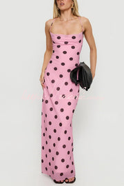 Polka Dot Halter Neck Backless Maxi Dress – Slim Fit