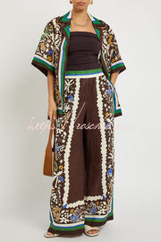 Printed Satin Long Sleeve Shirt and Pants Set – Loose Fit