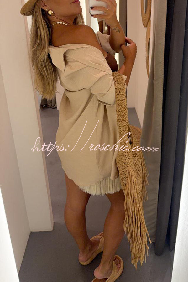Linen Blend Blouse & Tassel Mini Dress Cover-Up Set