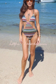 Colorful Zigzag Cutout One-Piece Swimsuit with Tie Waist