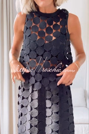 Sheer Embroidery Round Neck Sleeveless Tank Top