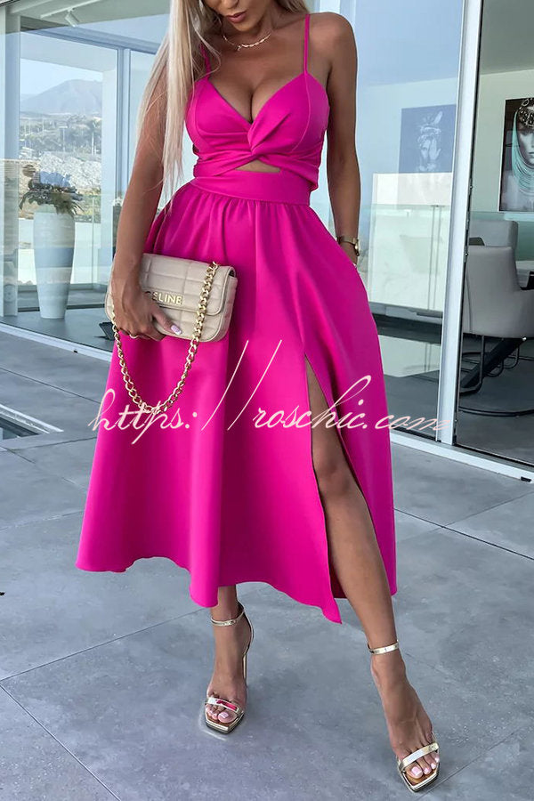 Sleeveless V-Neck Cutout Midi Dress with Pockets