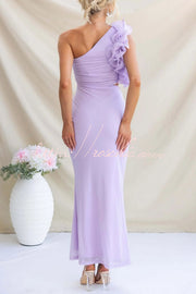 One-Shoulder Mesh Maxi Dress – Slim Fit Party Dress