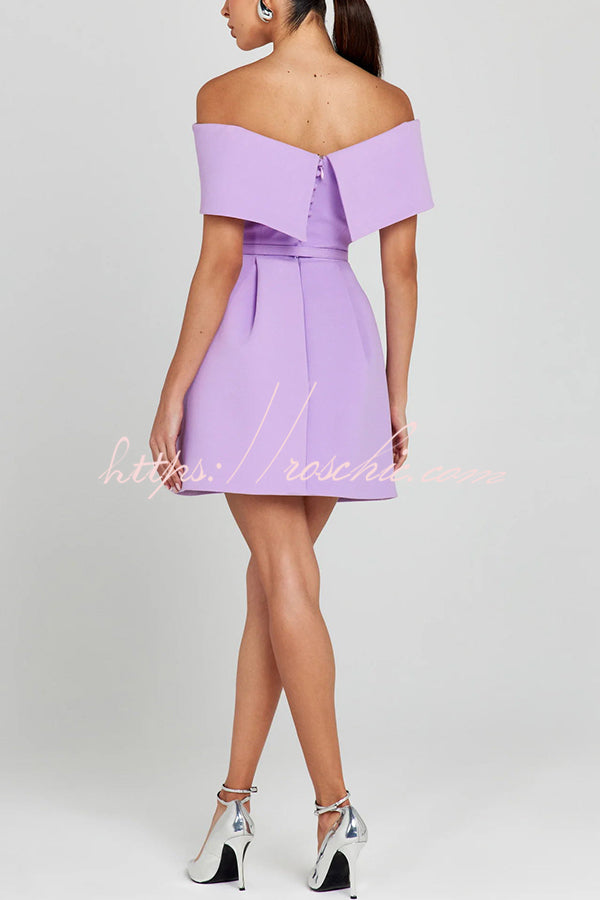 Off-the-Shoulder Mini Dress with Pockets & Removable Belt
