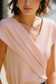 V-Neck Short Sleeve Slim-Fit Top | Solid Color Office Wear
