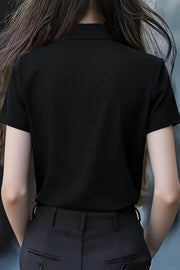Tie-Neck Ruffle Collar Short Sleeve Shirt | Loose Fit Blouse