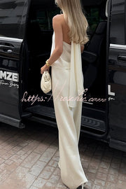 Satin Halter Two-Piece Wide Leg Pants Set