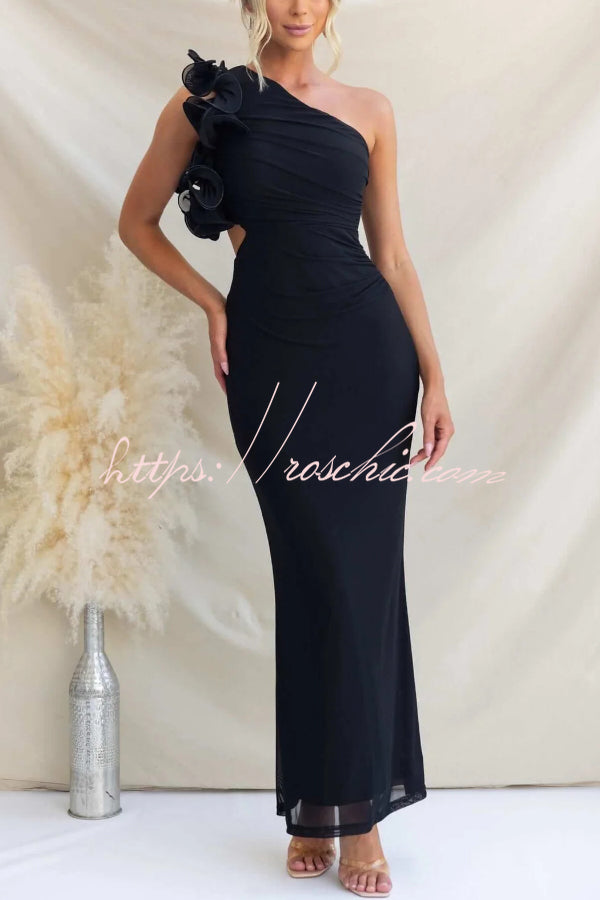One-Shoulder Mesh Maxi Dress – Slim Fit Party Dress