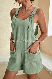 Linen Blend Sleeveless Romper with Pockets – Loose Fit