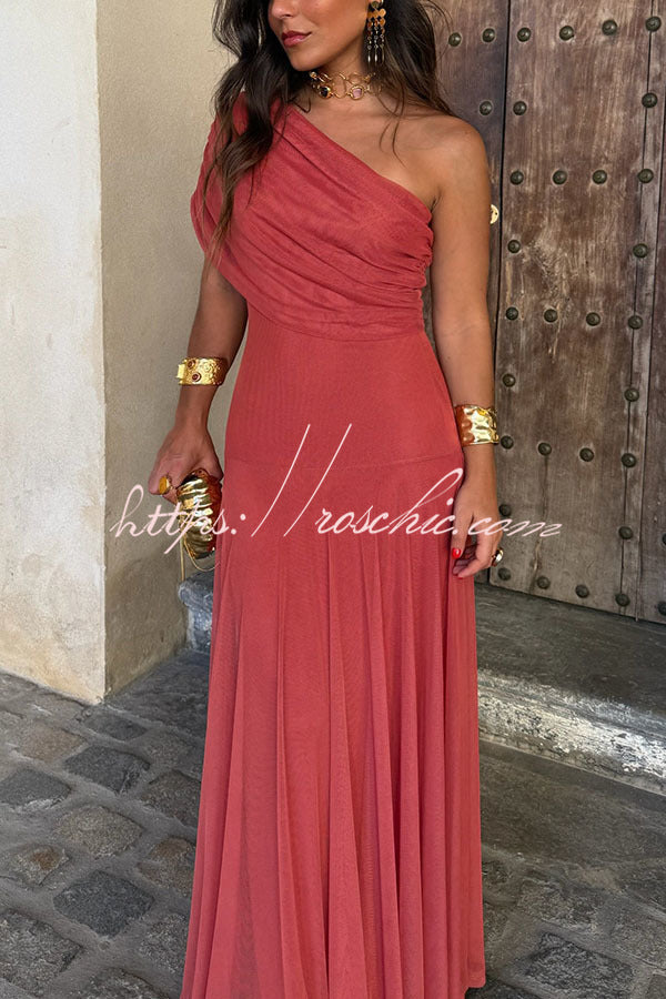Mesh Ruched Strapless Flare Maxi Dress for Vacation & Party