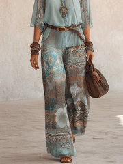 Aqua Blue Printed Two-Piece Pants Set