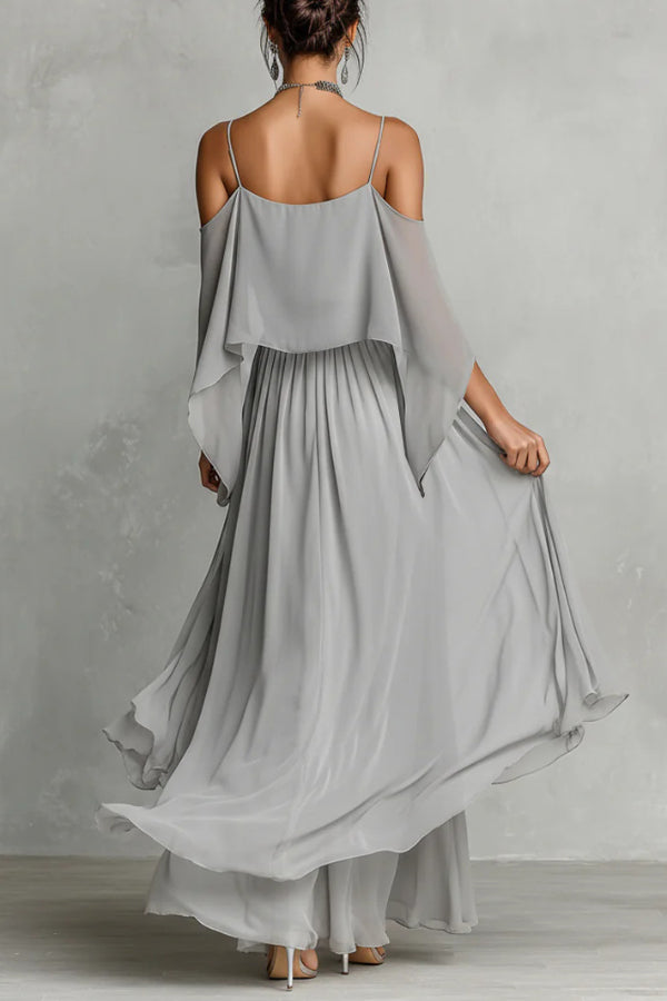 Chiffon Off-Shoulder Camisole & Wide-Leg Pants Set