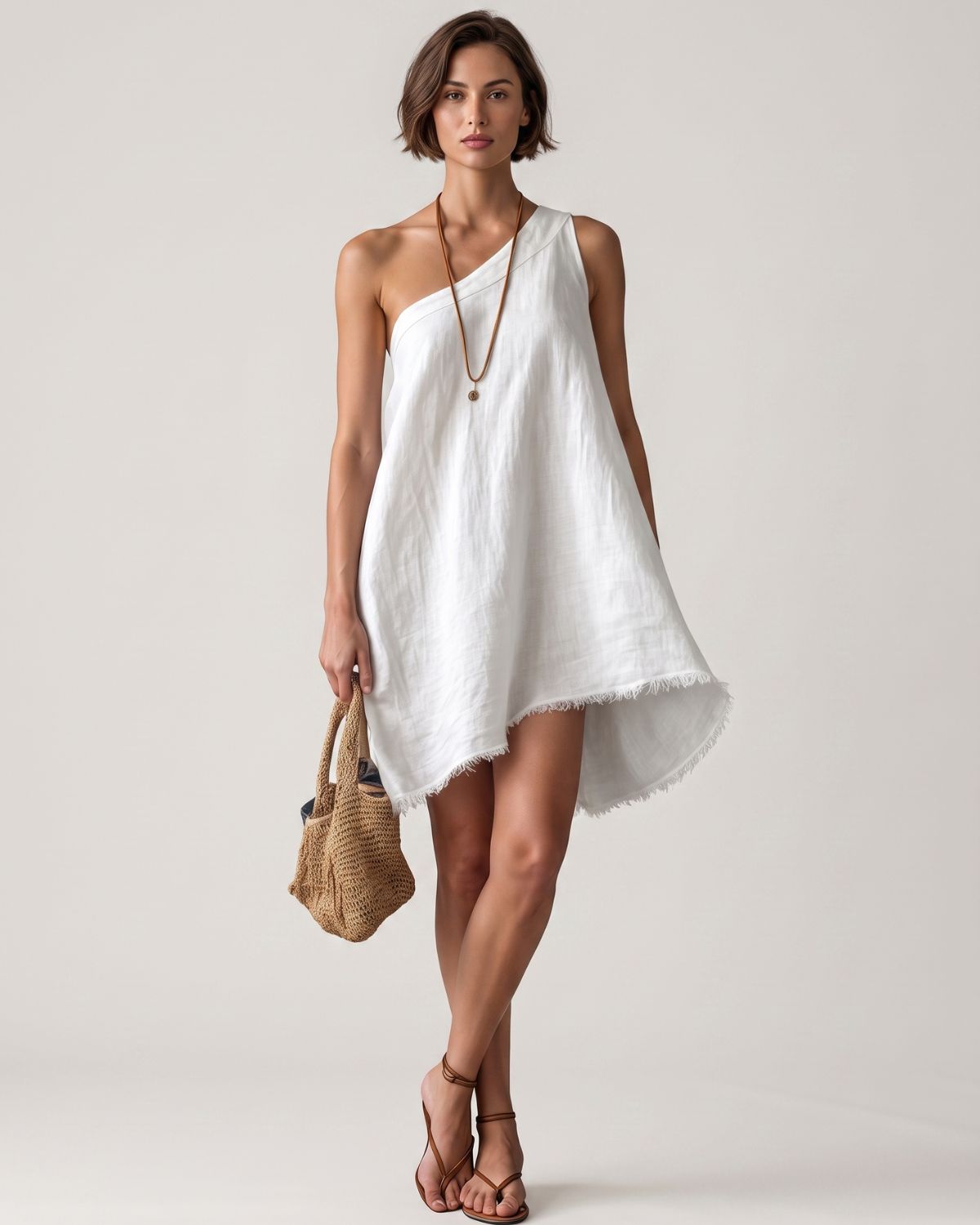 One-Shoulder Frayed Hem Mini Dress