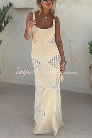 Knitted Argyle Backless Maxi Dress – Slim Fit Sleeveless