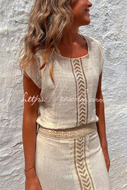 Linen Blend Ethnic Print Loose Top | Casual Vacation Blouse