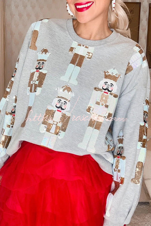 Christmas Nutcracker Printed Loose Sweatshirt