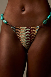 Knitted Striped Halter Bikini Set in Turquoise
