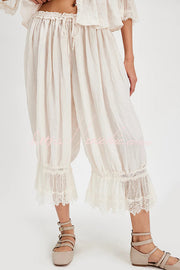 Elastic Waist Lace Hem Bloomer Pants – Loose Fit