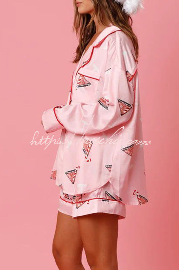 New Year's Eve Martini Print Pajama Shorts Set