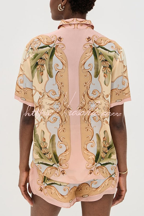 Printed Button-Up Short Sleeve Shirt & Shorts Set