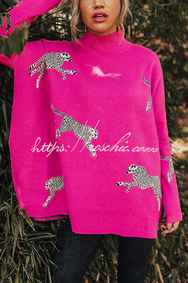 Sweat-shirt décontracté à col montant et imprimé léopard – Coupe ample