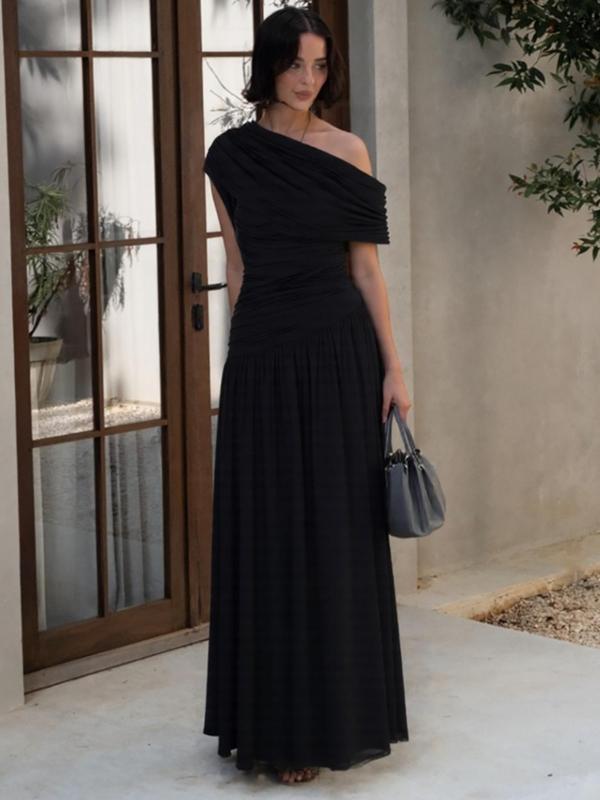 Women's One Shoulder Dress, Elegant Solid Color Dress for Party Club Dating Wear, Ladies Summer Clothes