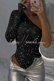 Barboteuse slim à une épaule pailletée pour tenue de soirée