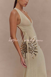 Sequin Knit Maxi Dress with Open Cross-Strap Back